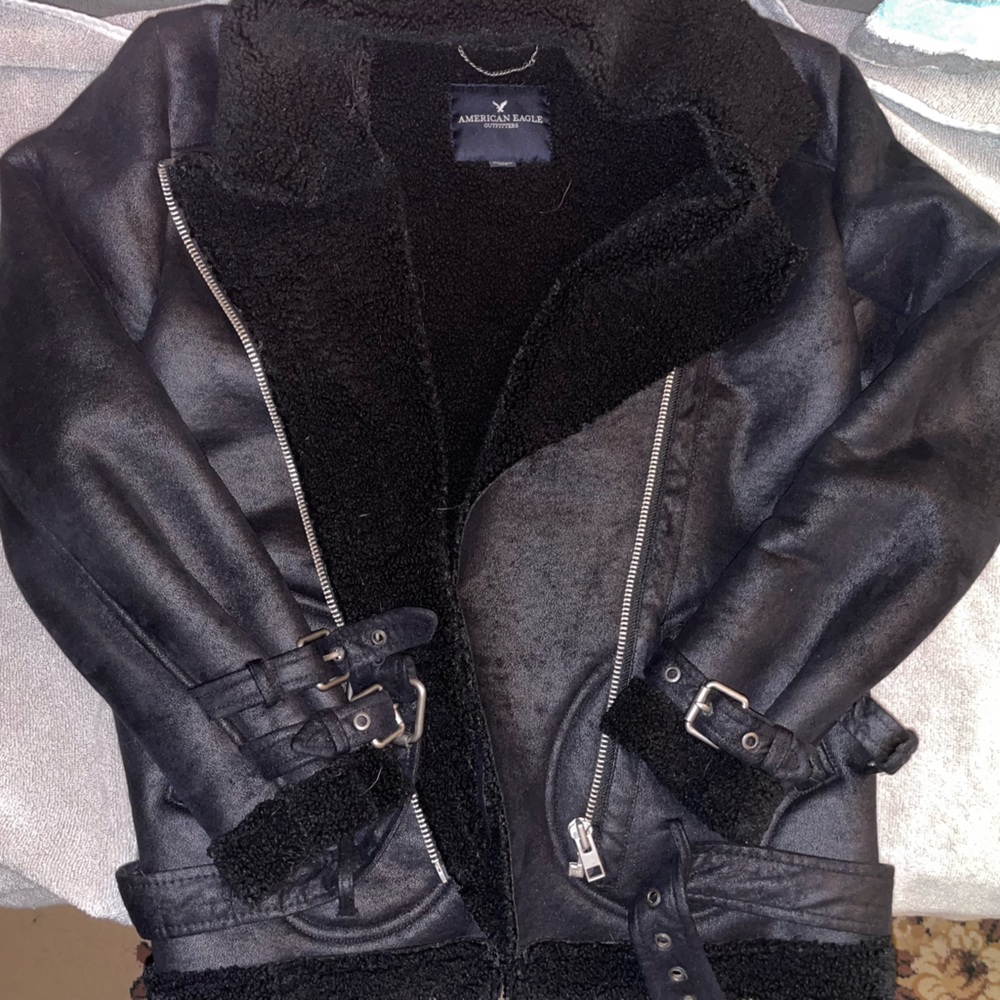 American Eagle Faux Sherling Jakcet - S - Black